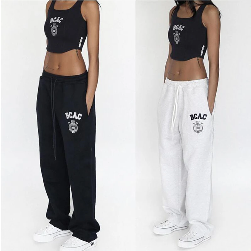 

European Spicy Girl Sports Pants Women's Guard Pants Spring and Autumn New Letter Embroidered Casual Long Pants Wide Leg Pants