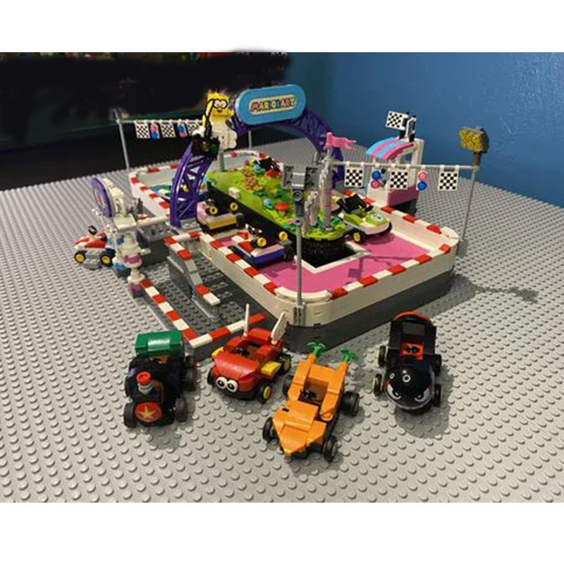 HtMoc Blocks Friends themed Amusement Park karting ride Building Blocks DIY Bricks Toys for Girls