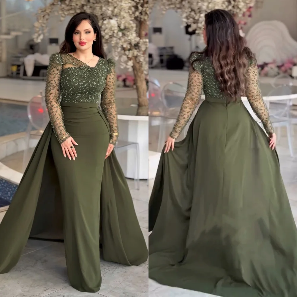 

Customized Jersey Beading Sheath Long Dress Bespoke Occasion Classic Women's Evening Elegant Party Wedding High Quality Glitter