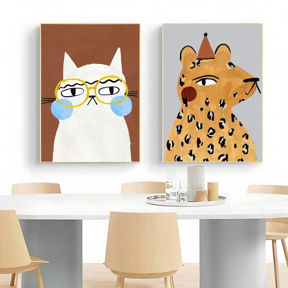 Leopard Rabbit Bear Tiger Mouse Rainbow Funny Poster Wall Art Print Decorative Mural Home Decor Gift Unframed
