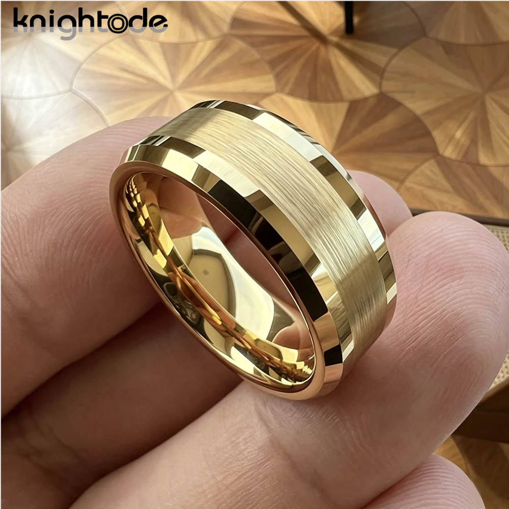 High Quality 6mm 8mm MinimalistWedding Band Tungsten Carbide Engagement Ring with Center Brushed Bevel Edges And Polished Finish