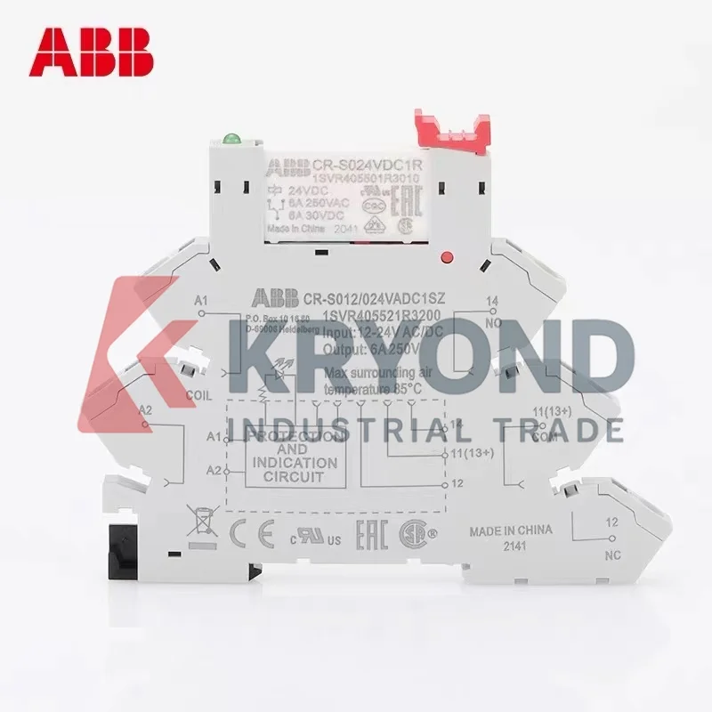 ABB CR S Series CR S024VADC1CRS مرحل واجهة نحيف 24 فولت تيار متردد تيار مستمر 1CO 6A توصيل من النوع لألواح التحكم وأنظمة التشغيل الآلي PLC