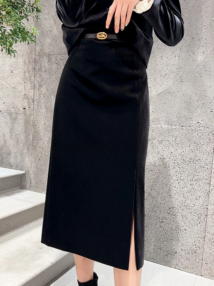 

Ele High Waist Velvet Skirt for Commuting OL Versatile Slimming One-Step Autumn Winter New Sle Retro f-length Skirt