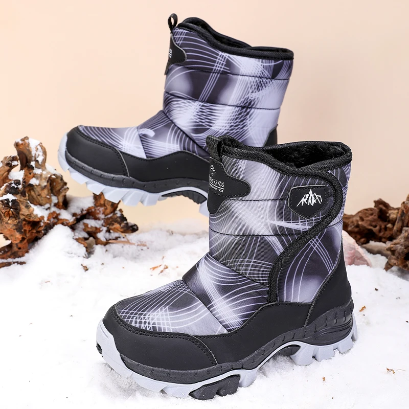 2026 Winter Kids High Top Snow Boots Middle Big Children Fleece Cotton Lined Non-slip Wear-resistant Warm Footwear