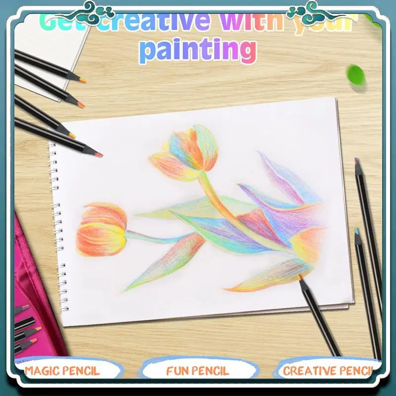 

Easy To Use 7-In-1 Wooden Rainbow Pencils, Multicolored Pencils Assorted Colors Art-Supplies For Drawing Coloring Sketching