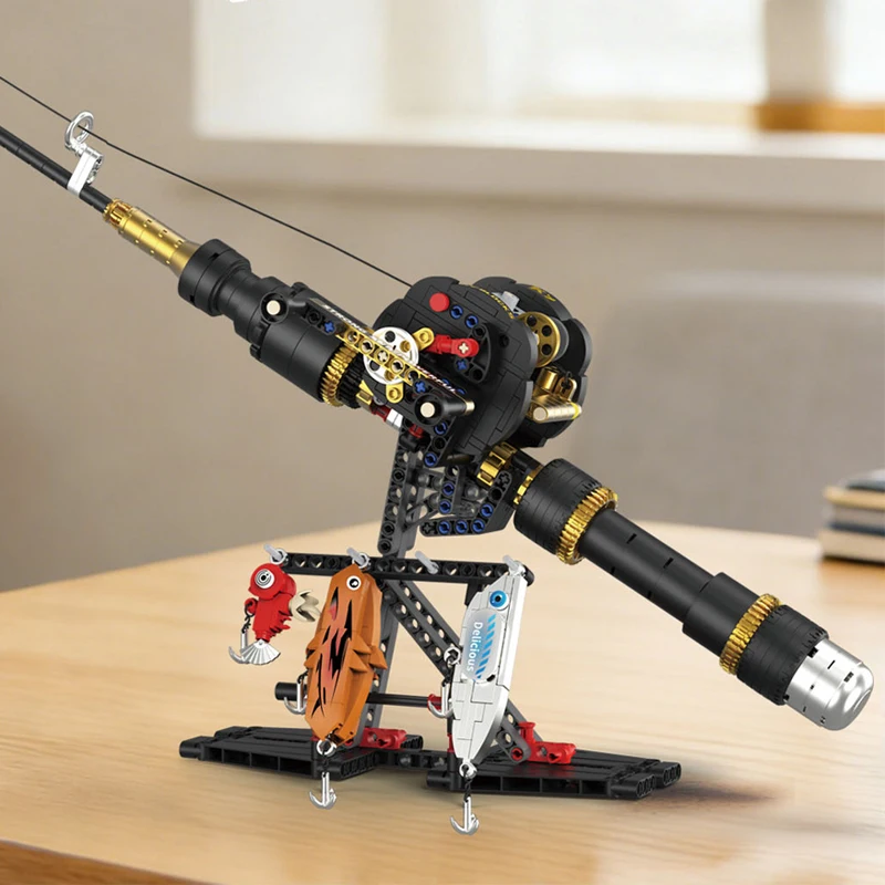 traning reels Fishing rod MOC Building blocks Technology Machinery Series Assembly Simulation Model Creative gift