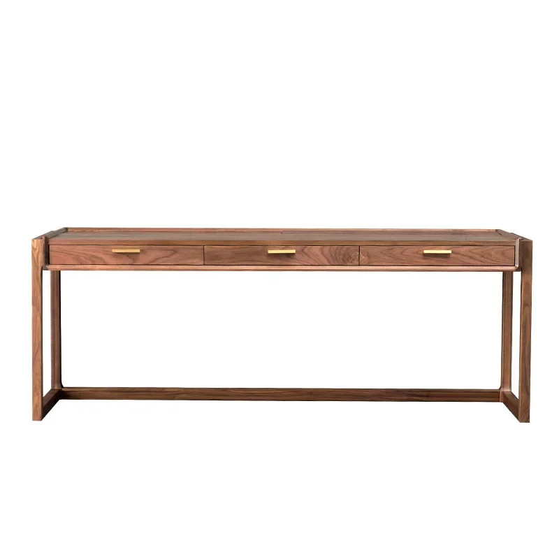 

Nordic Japanese-style small apartment black walnut all solid wood desk, office study computer writing desk