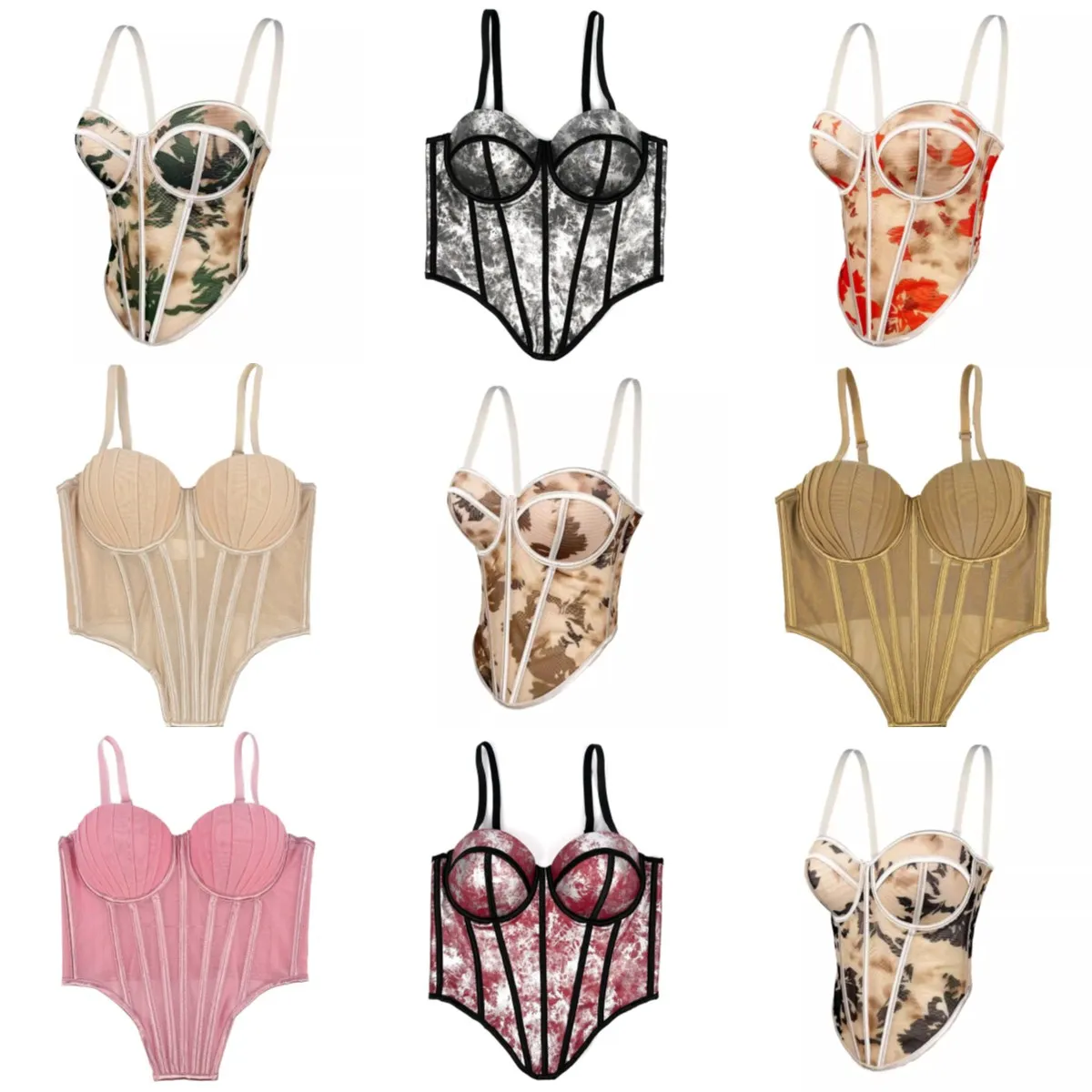 بريق طباعة مشد مقياس السمك قمصان التعادل الصباغة نمط المشدات ضفائر الصدرية مثير نادي الحفلات الشارع الشهير الملابس الداخلية ازياء