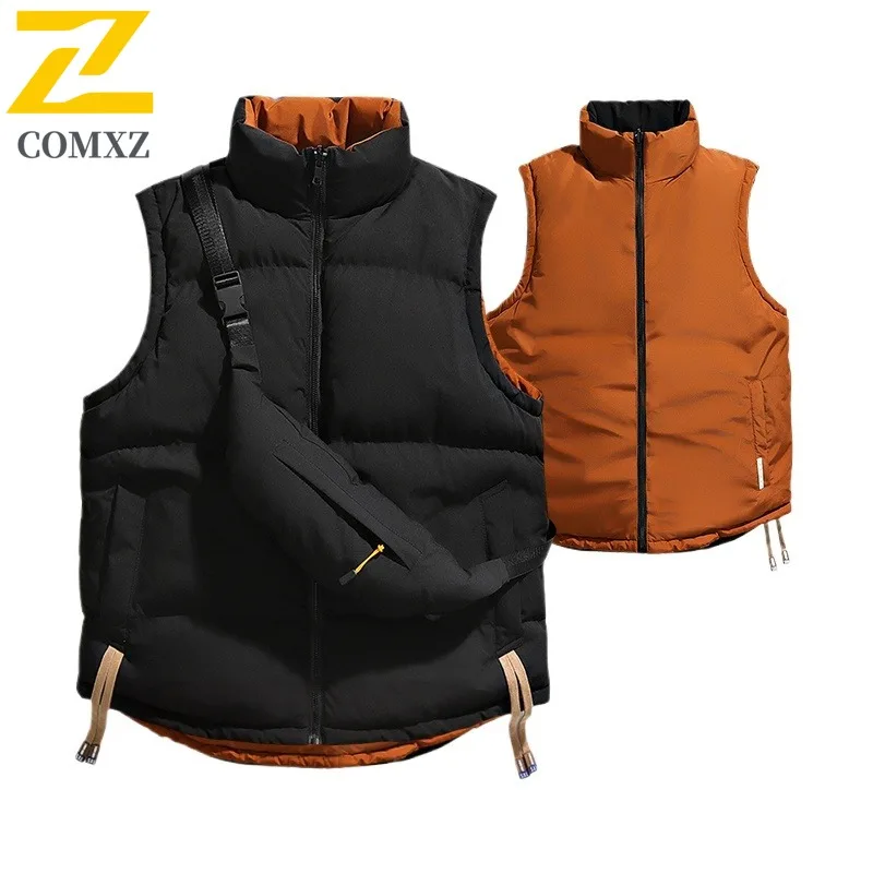 

EiAO Vest Couple's Reversible Puffer Winter Thermal Sleeveless Jacket with Crossbody Bag Windproof Waterproof Student Fashion