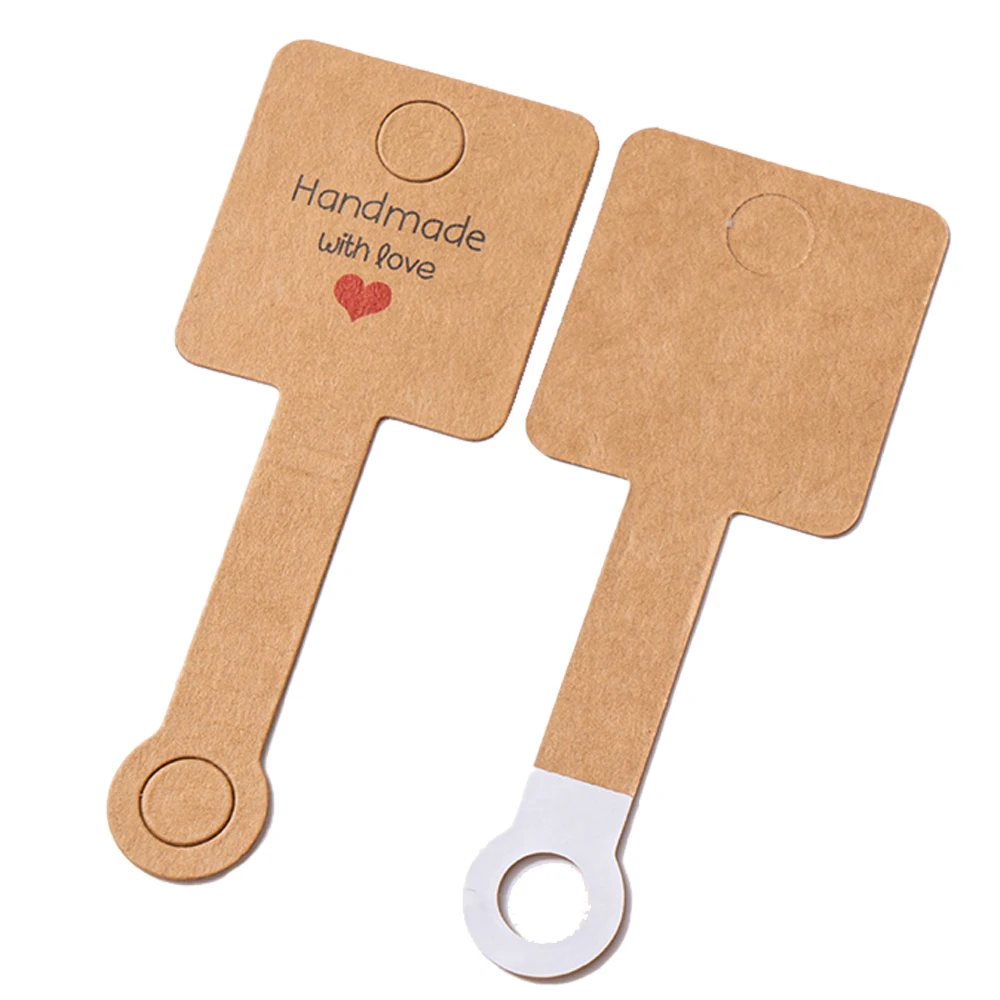 50pcs Handmade With Love Necklace Display Cards - Self Adhesive Kraft Paper Cards for Necklaces, Keychains, Bracelets & Jewelry