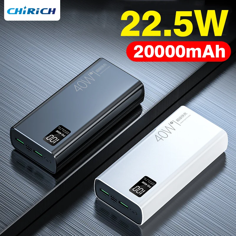 

Portable 20000mAh Power Bank USB C 22.5W Fast Charging Large Capacity Powerbank For iPhone Samsung Xiaomi External Spare Battery