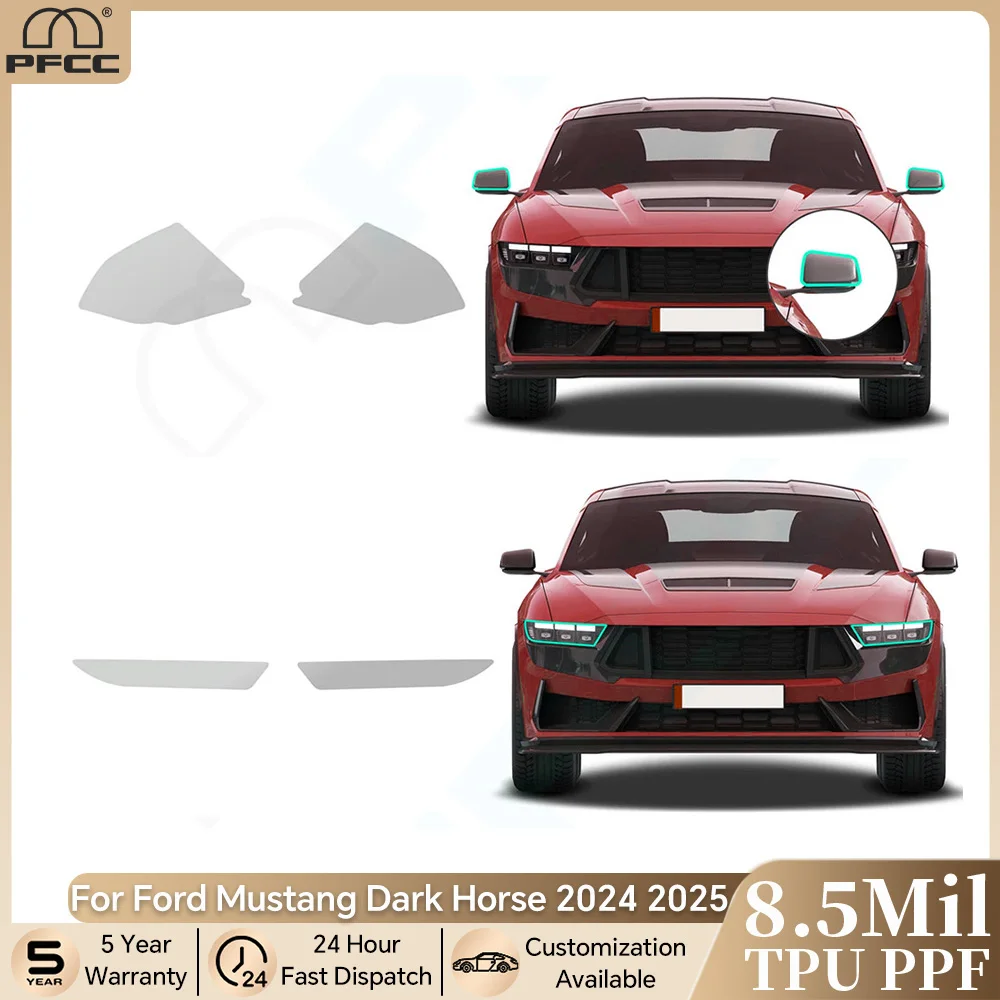 

Для Ford Mustang Dark Horse 2024 2025 предварительно вырезанные фары PPF, защитная пленка для краски из ТПУ, прозрачный бюстгальтер, устойчивый к царапинам