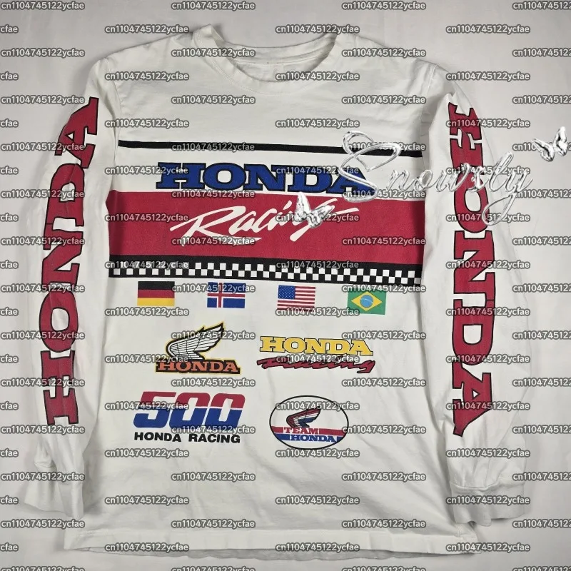 2025-26 Honda Racing T-shirt bianca a maniche lunghe Maglia da motocross per uomo Top uniforme per appassionati di corse motociclistiche traspirante