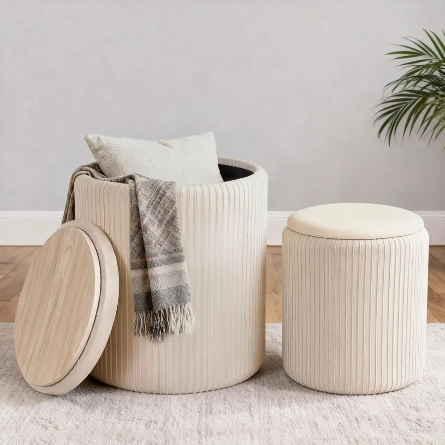 

Набор из 2 круглых пуфиков с местом для хранения, мягкая опора для туалетного столика, 300 фунтов, многофункциональный журнальный столик, османская бархатная ножка R