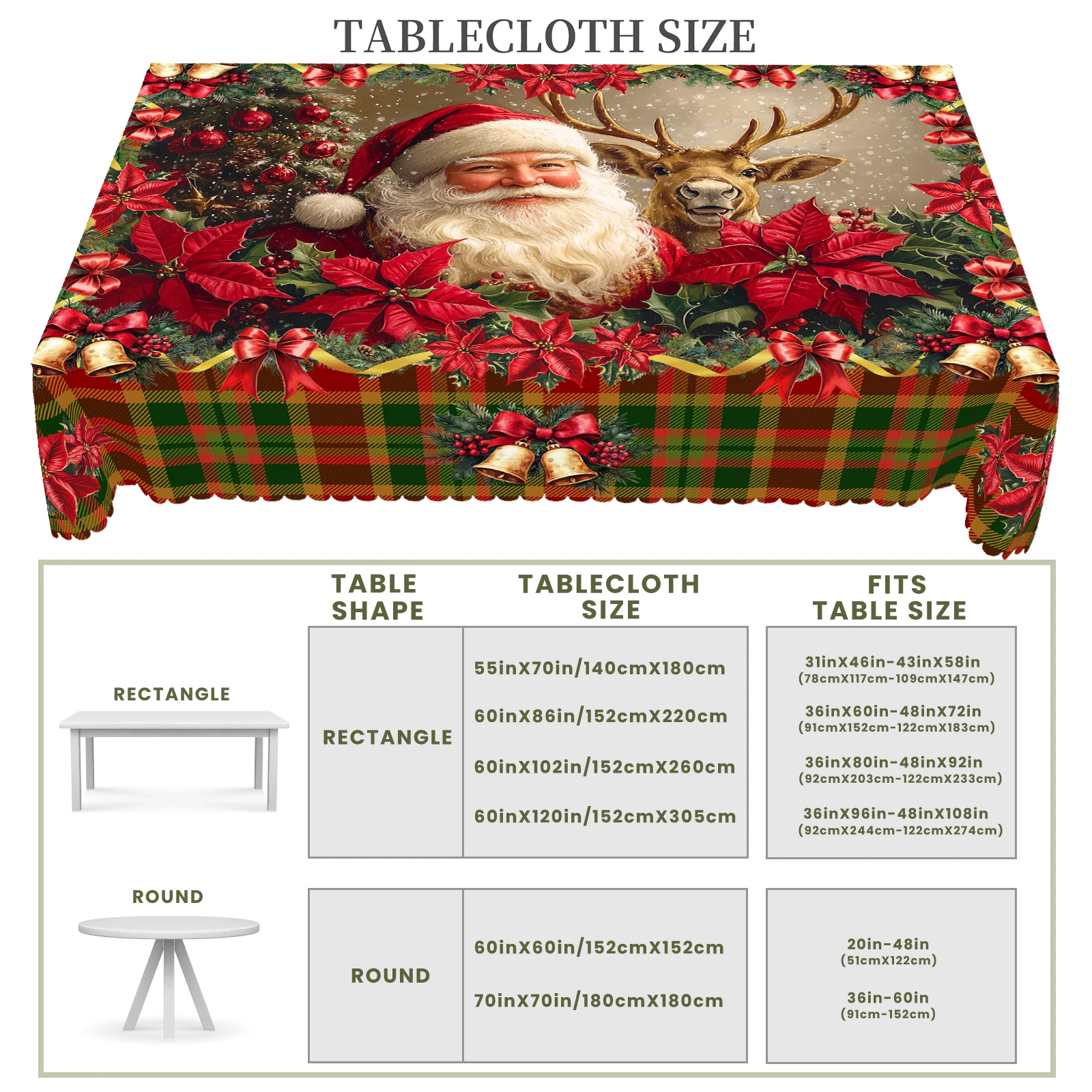 قطعة واحدة من مفرش المائدة المطبوع بموضوع عيد الميلاد المجيد، نمط المزرعة الريفية الرجعية، سانتا، تصميم نمط منقوش، لعيد الميلاد، حفلة رأس السنة، ديكور الحفلات، ديكور الغرفة والخارجية، هدية للأصدقاء