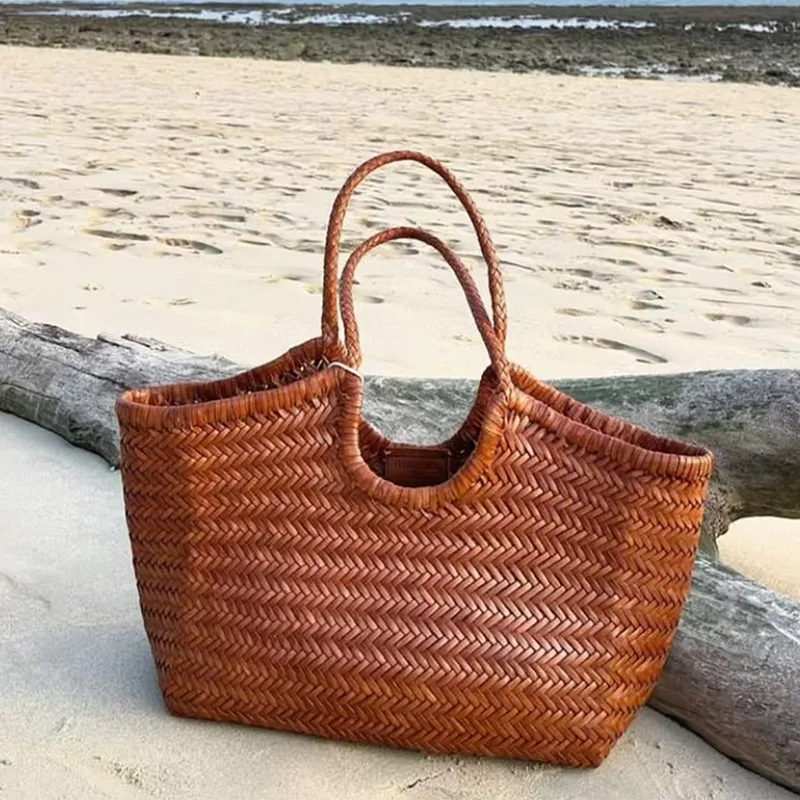 Französische Handgewebte Damen-Tragetasche Große Gemüsekorb-Tasche mit Lässiger Innentasche zum Einkaufen Schulter- und Unterarm-Tragetasche – Detail 15