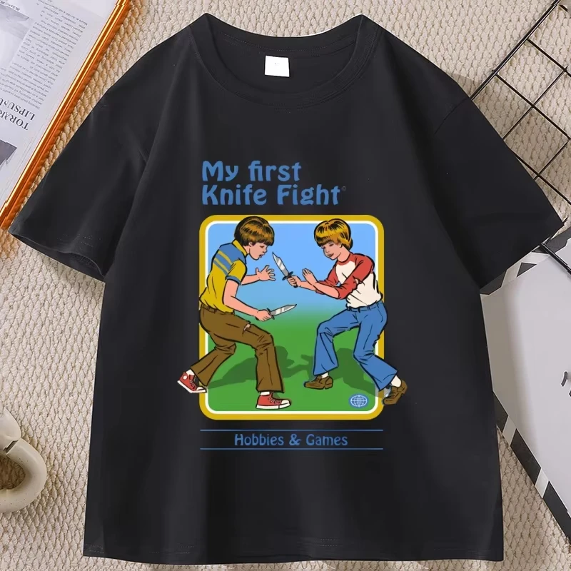 Steven Rhodes My First Knife Fight Summer T-shirts Men Women Vintage Short Sleeve Round Neck T Shirt Y2k Camisetas De Hombre Tee