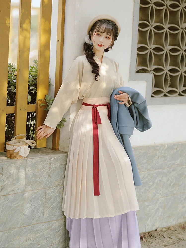 Hanfu women Chinese style Song Dynasty cross-collar pleated skirt winter warm thickened jacket improved ancient costume