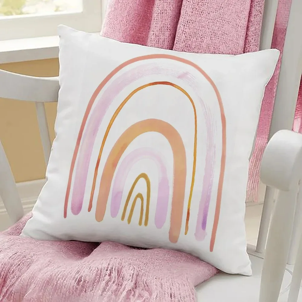 Home Decor Colorful Rainbow Print Cushion Cover White Cushion Cover Living Room Sofa Rainbow Throw Pillow Cover 45x45 cm