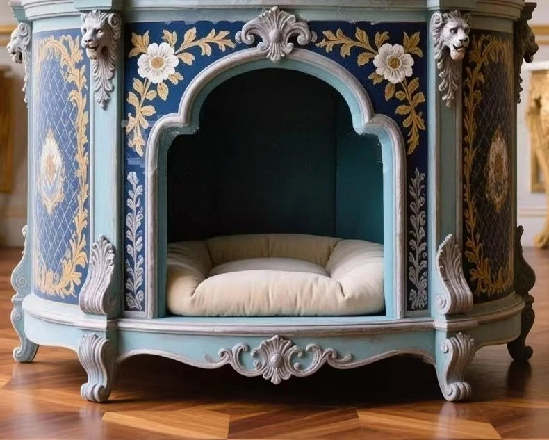 French classical round human pet integrated new home furniture, bedside table style cat and dog house, cat and dog villa nest