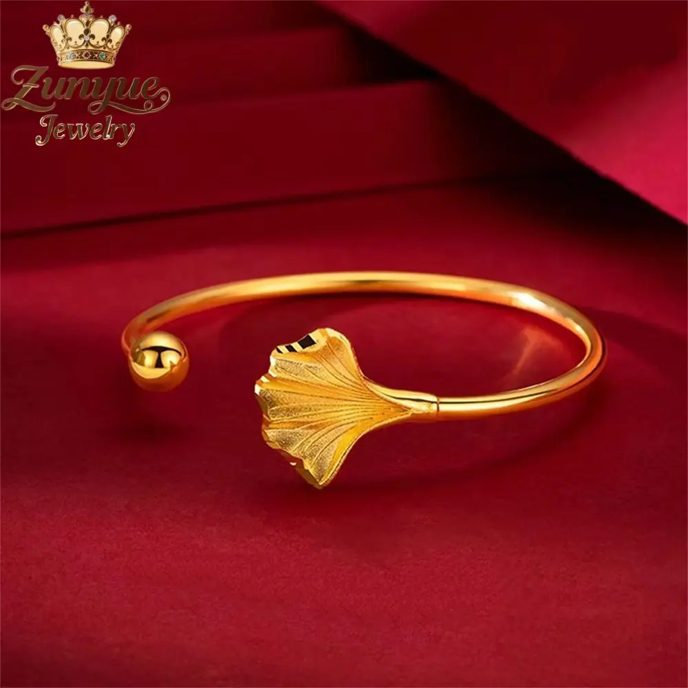 

High-End Sand Gold Ginkgo Leaf Bracelet Luxury Quality Jewelry Handicraft Fashion Jewelry Exquisite Elegant Popular Charms Gift