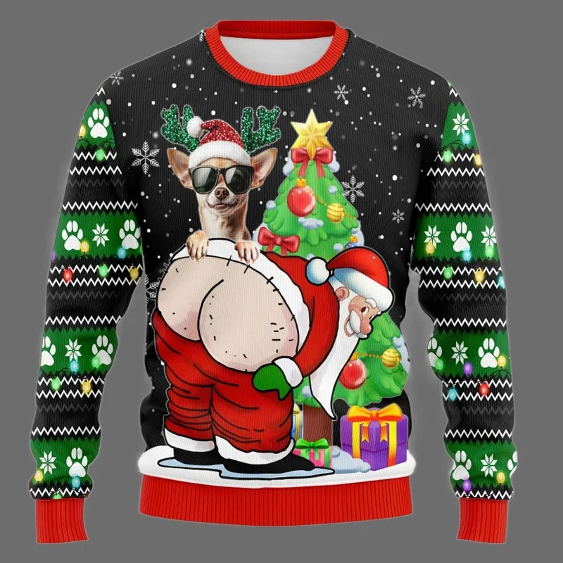 Naughty Santa Pet DogUgly Maglione natalizio Divertente unisex Pullover natalizio Felpa Esilarante barboncino Schnauzer Bulldog Design