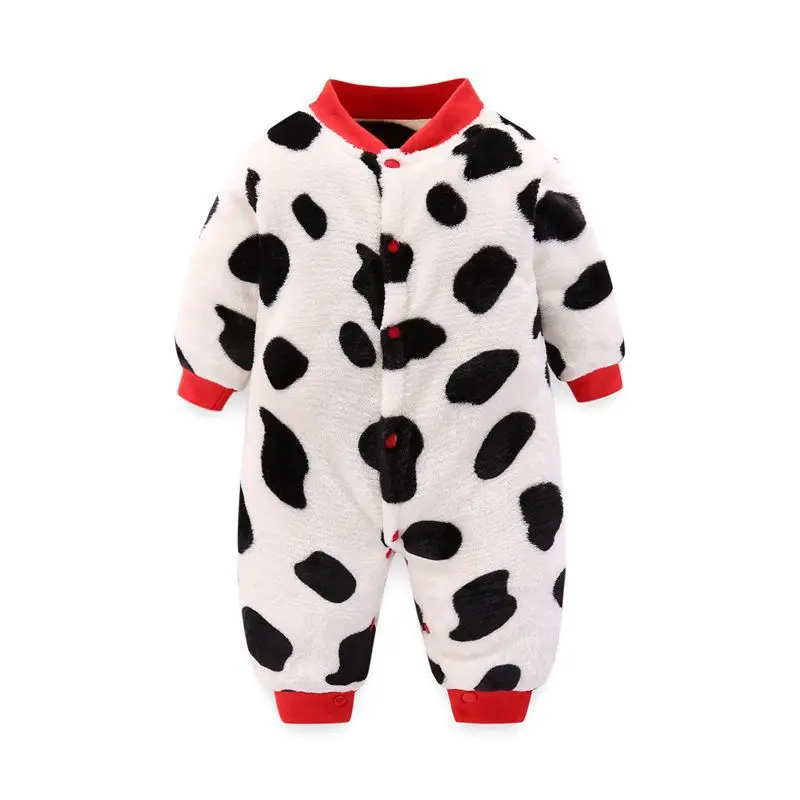 2024 Autumn Winter Baby Boys Bodysuit Coral Velvet Cartoon Printed Warm Infant Boys Jumpsuit Flannel Velvet Newborn Boys Outfits