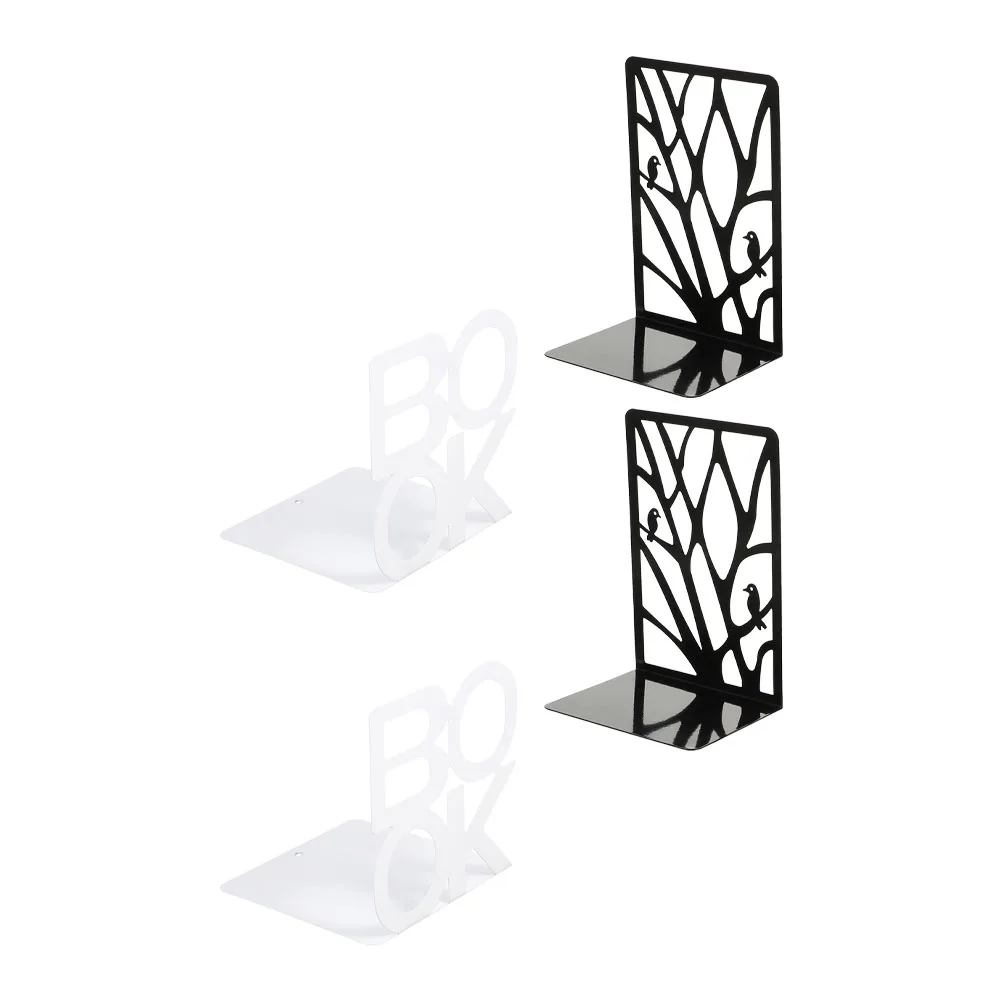 

2 Pairs Bookstore Bookmark Bookends Decorative Desktop Stand Iron Rack Office Documents Baffle