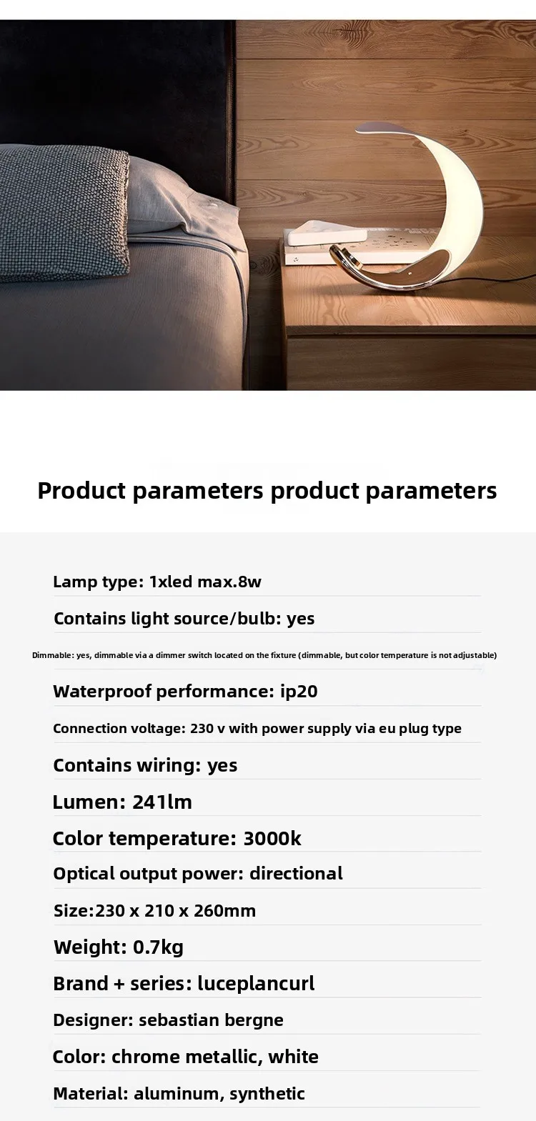 Moon Table Lamp Design Sense Simple Bedroom Crescent Atmosphere Touch Creative C-shaped Table Lamp