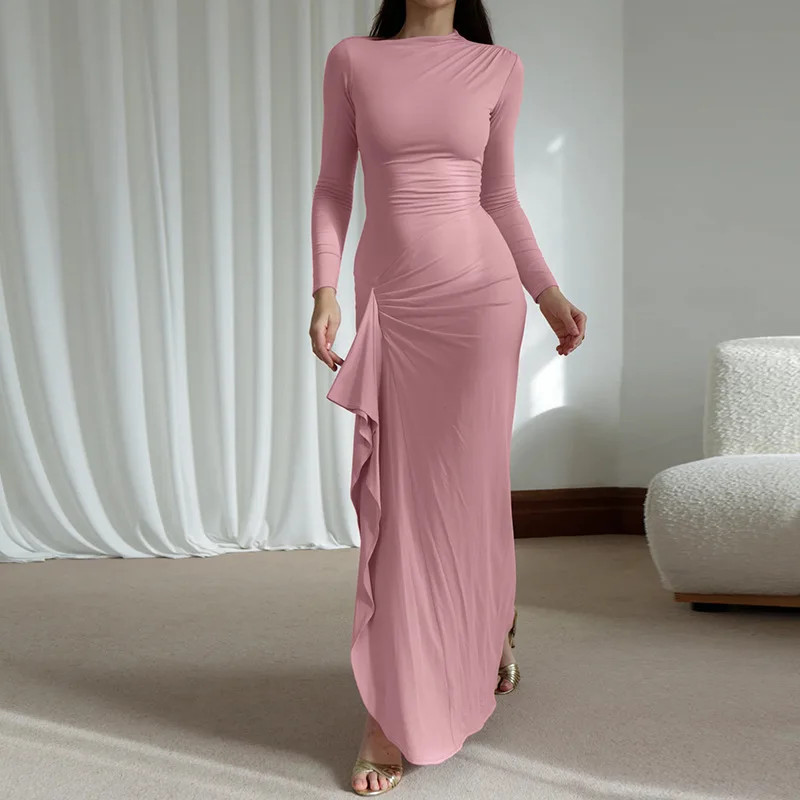 2025 outono nova saia feminina picante menina cor sólida moda sexy emagrecimento e emagrecimento aberto split vestido