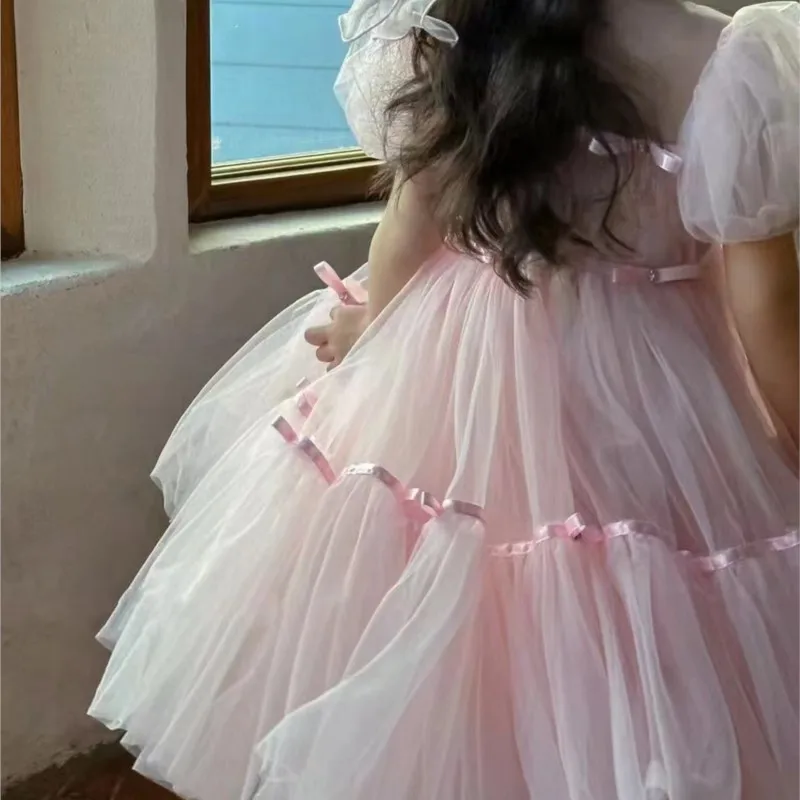 Baby Girl Princess Puff Sleeve Tutu Dress Infant Toddler Child Tulle Vestido Party Wedding Pageant Birthday Baby Clothes 1-12Y