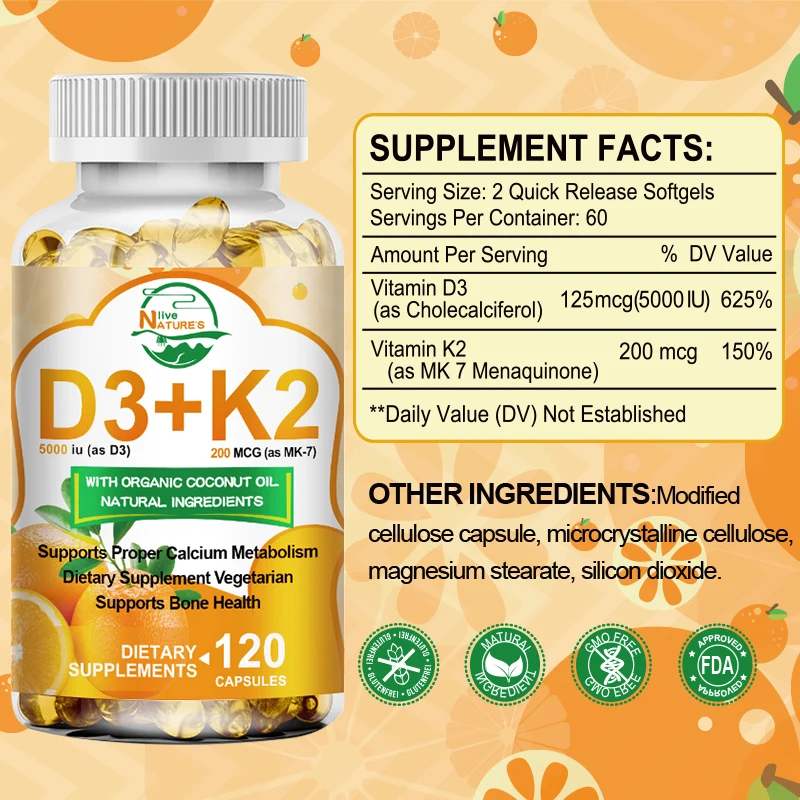 Vitamin K2 with D3 Capsules for Heart and Bone Health 120 BioPerine Softgels