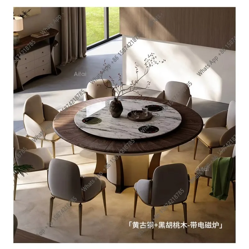 X25 Electric Round Dining Table Induction Cooker, Villa Whole House With Restaurant Series, Italian Light Luxury Solid Wood