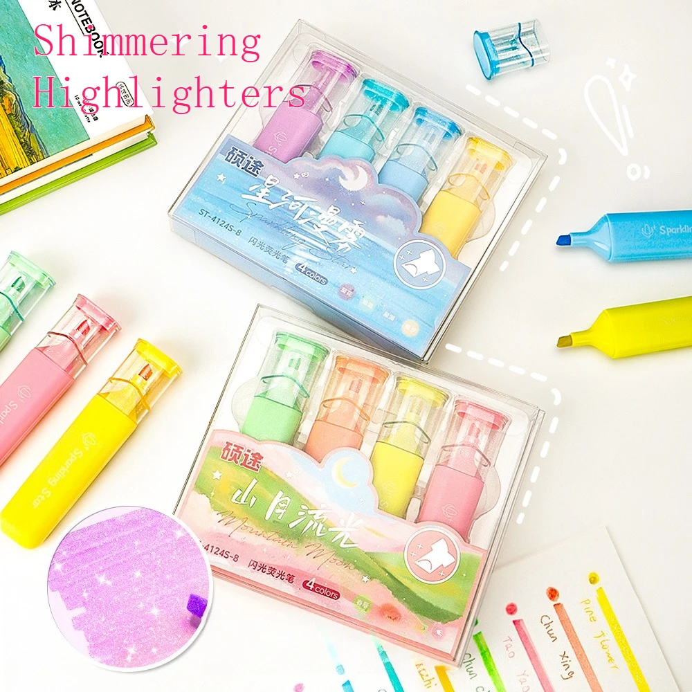 

4 Colors Kawaii Mini Highlighters Quick-Drying For Student Meetings Notes And Study Marking Office School Stationery Supplies