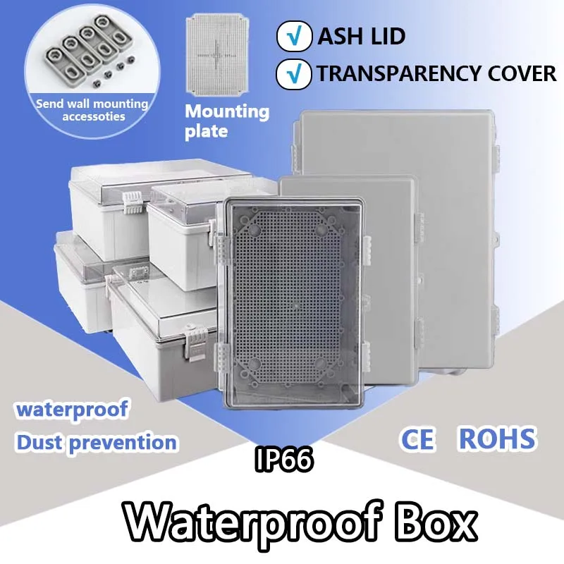 

Outdoor Waterproof Electronic Box IP66 Grey/Transparent Cover Distribution Case ABS Housings with Buckle Plastic Junction Box