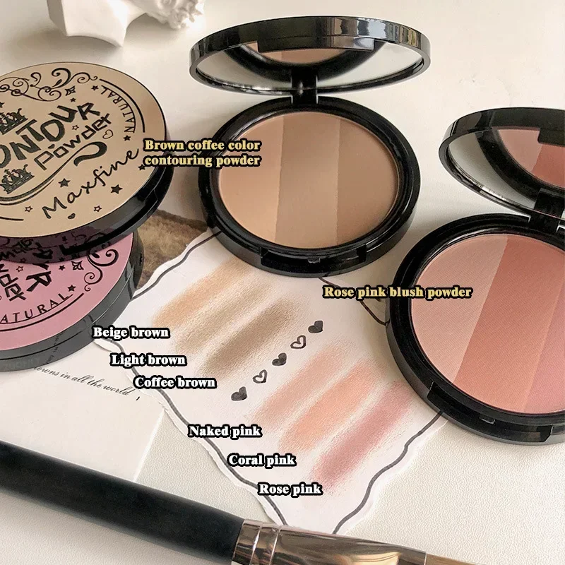 3 في 1 ثلاثة ألوان علبة بودرة أحمر الخدود الكنتوري مقاوم للماء يدوم طويلاً، مكياج وجه طبيعي رقيق #3