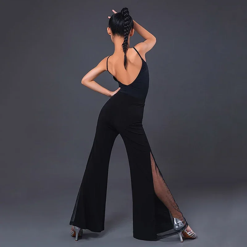 2024 Latin Danceกางเกงสําหรับสาวเด็กแฟชั่นตาข่ายFlared Rumba Cha Samba Tangoฝึกเสื้อผ้าDN6388 M17