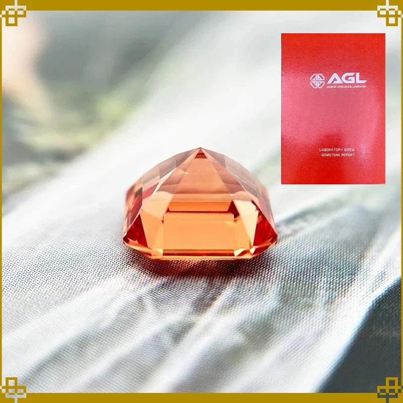 Asscher-Schliff Laborgezüchteter Saphir in Sonnenuntergang-Orange für Schmuckherstellung Laborgezüchteter Saphir-Edelstein für Ring, Anhänger, Halskette – Detail 5