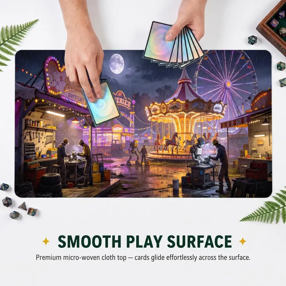 Neon Carnival Pattern TCG Gaming Mouse Pad Extended Card Desk Mat Stitched Edge Non‑Slip Keyboard Mat For Home Office CP GameMat