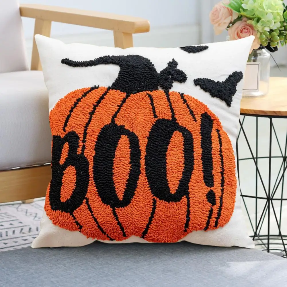 

Halloween Pillow Cover Halloween Party Decoration Throw Pillowcase with 3d Cartoon Ghost Embroidery for Bedroom Room for Spooky