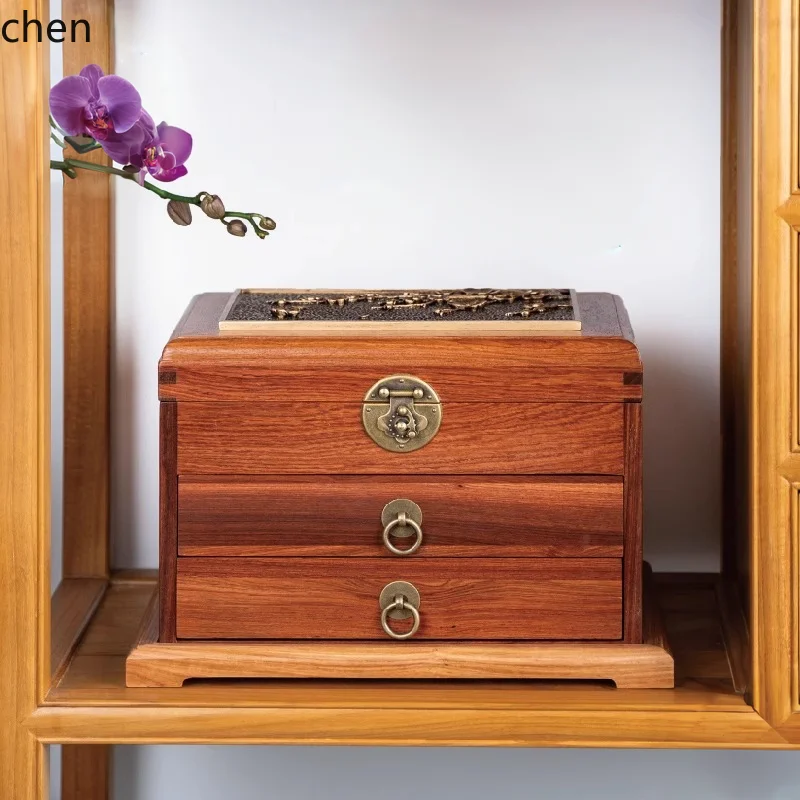 

PYH Vintage Light Luxury Wooden Solid Wood Jewelry Box Rosewood Mahogany Multi-layer Capacity Storage Box
