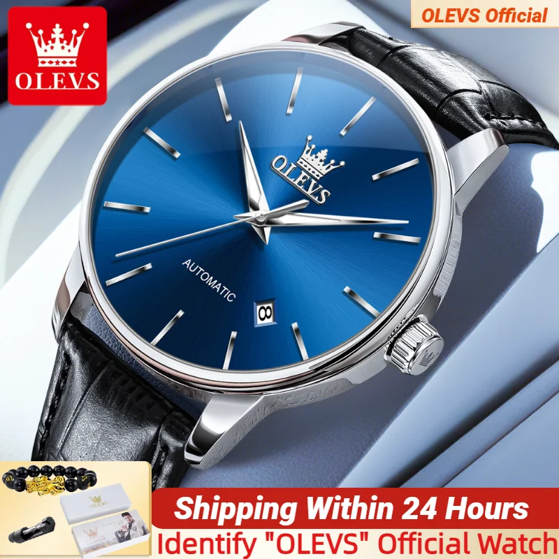 

OLEVS 6725 Простые мужские часы с оригинальным кожаным ремешком 30 м Водонепроницаемые автоматические механические часы с автоматической датой