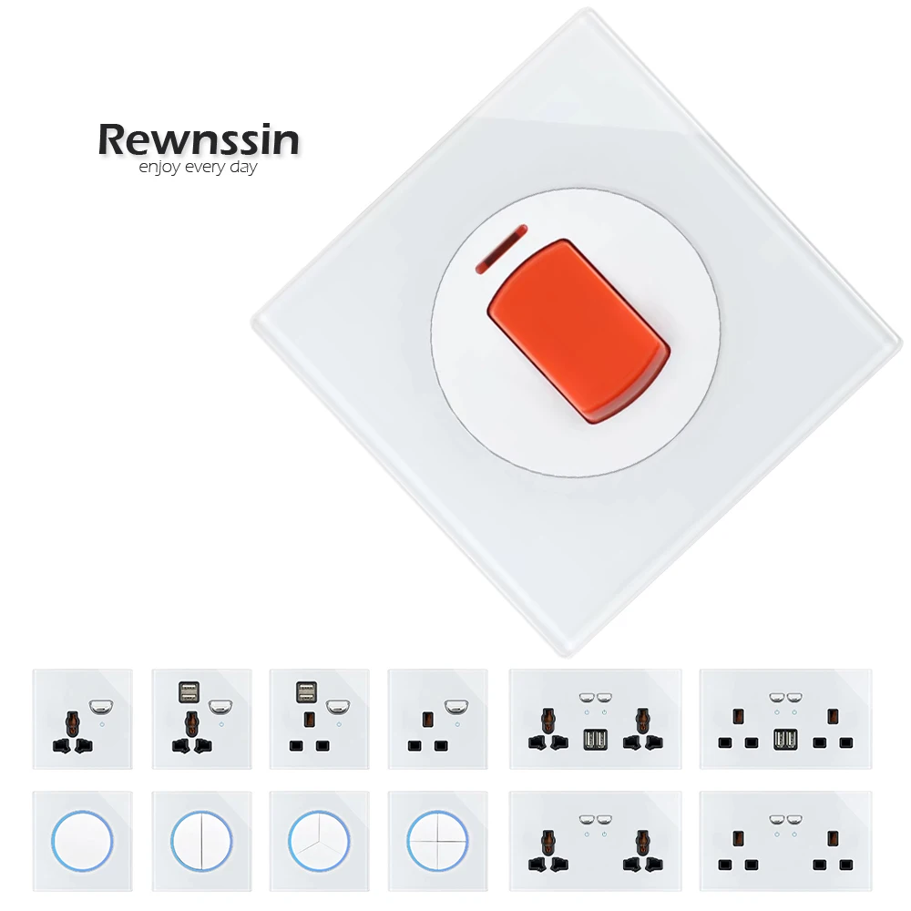 

Розетка, выключатель света, 250 В, британская вилка, стандартная универсальная розетка со светодиодной подсветкой, белое стекло, розетка для телевизора, RJ45, настенная розетка