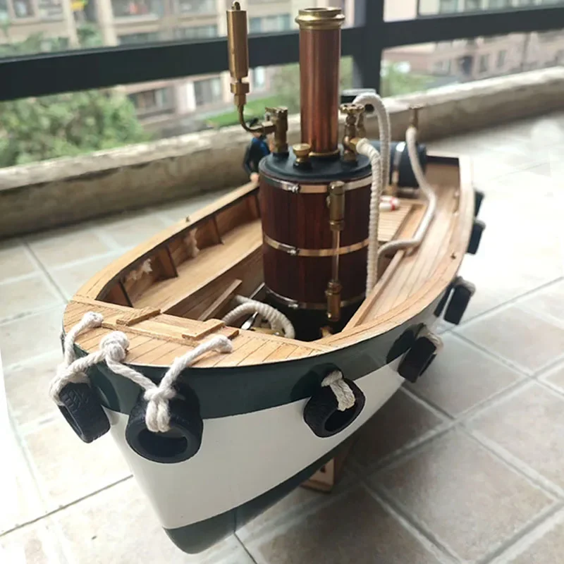 RC Steam Powered Tugboat Model Finished Ship Model Toy Gift Remote Control Steam Ship Model Simulation Ship Collection Ornaments