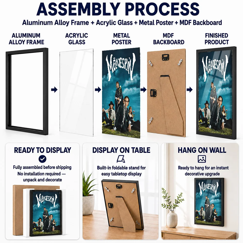 Maneskin Band Portrait Metal Poster With Aluminum Alloy Frame Personalized Recording Tribute Wall Art Ideal For Listening Lounge