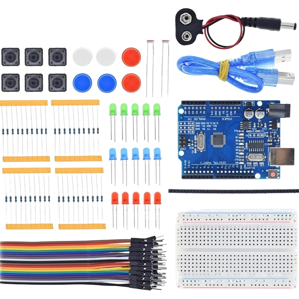 novo-kit-inicial-13-em-1-mini-placa-de-ensaio-usb-3-cores-led-jumper-fio-botao-400-furos-para-arduino-r3-diy-escola-educacao-laboratorio