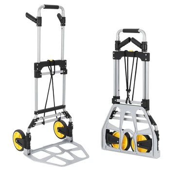 Caminhão de mão dobrável com capacidade de 330 lb, carrinho portátil de alumínio com alça telescópica e 2 rodas de borracha, ideal para bagagem