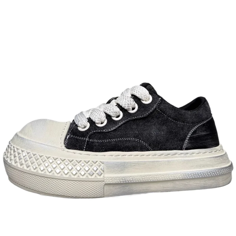 Men's Comfortable Breathable Lightweight Wide Version Height Increasing Canvas Shoes Europe/American Micro-warped Head Shoes for