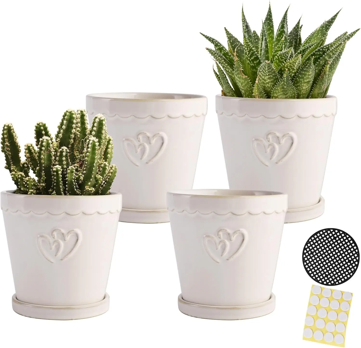 

4.5 Inch Ceramic Planter Pots with Saucers, Cylinder Flower Pot with Drainage Holes for Indoor and Outdoor Plants, Succu