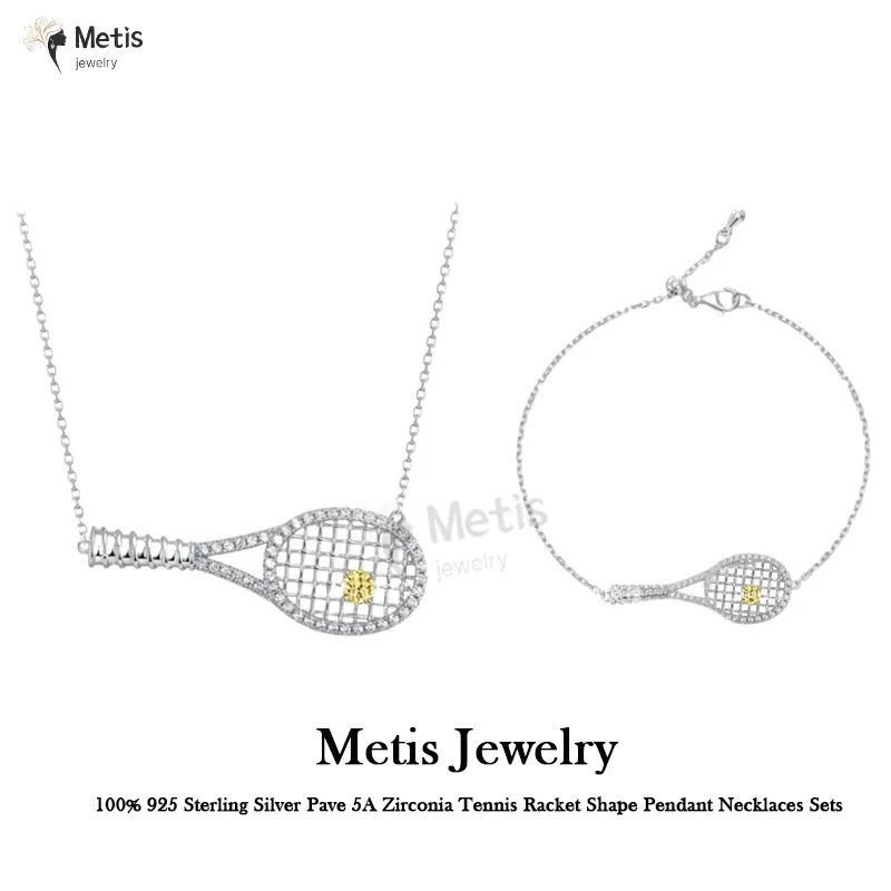 S925 Jewelry Tennis Racket Pendant Necklace AAAAA Zirconia Tennis Racket Shape Bracelet Jewelry Gift for Tennis Sports Lover